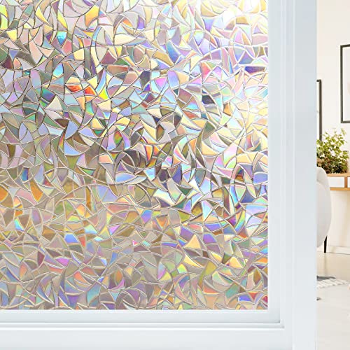 Haton Window Privacy Film, Stained Glass Window Film, Rainbow Decorative Window Cling, Sun Blocking Static Cling Window Stickers, Room Home Decor Window Cover, Non-Adhesive 17.5 x 78.7 inches