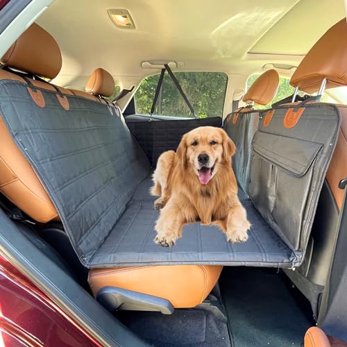 Dog Back Seat Extender - Waterproof Mesh Platform for Cars, Trucks, SUVs - With Storage Pockets and Door Covers (Black)