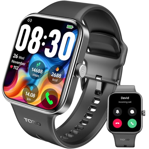 TOZO S4 AcuFit One Smart Watch 1.78' AMOLED Ultra-Clear Screen for Men Women, Call/Answer Fitness Tracker, Heart Rate Sleep Blood Oxygen Monitor IP68 Waterproof for iOS 11.0+ Android 9.0+ Black