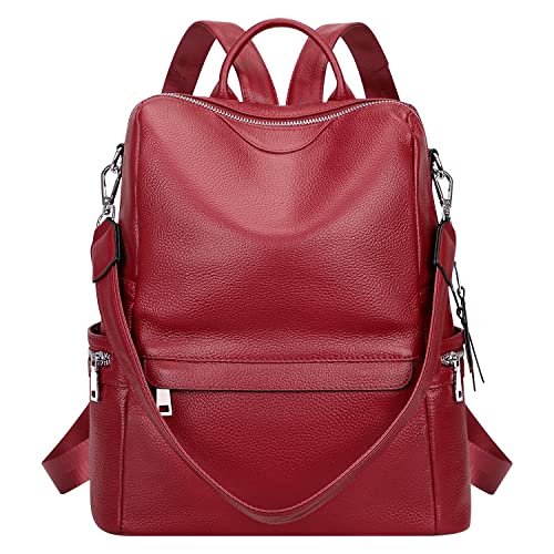 ALTOSY Leather Backpack for Women Elegant Genuine Backpack Purse Ladies Leather Shoulderbag （S80 Red Wine）
