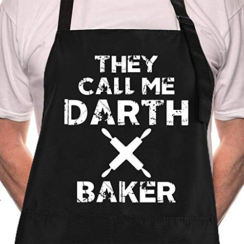 Rosoz Funny BBQ Black Chef Aprons for Men, They Call Me Darth Baker, Adjustable Kitchen Cooking Aprons with Pocket Waterproof Oil Proof Father’s Day/Birthday