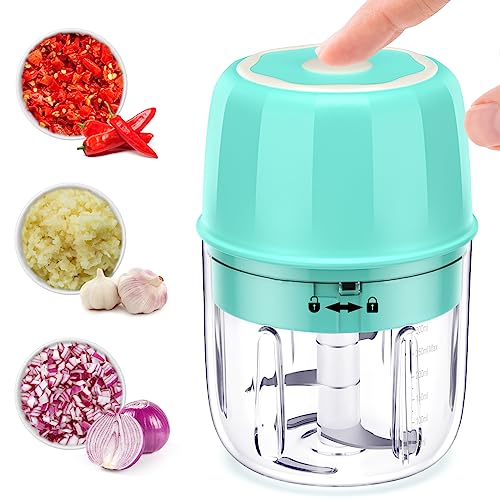 Electric Mini Garlic Chopper, Rechargeable Portable and Cordless Food Processor, 350ML Vegetable Chopper with 304 Stainless Steel Blade, Mincer Blender for Nuts Chili Onion Minced Meat Spices BPA-Free