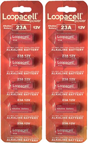Loopacell A23 23A 12-Volt Alkaline Battery Pack of 10