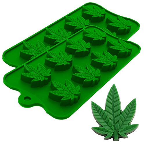 PJ BOLD Marijuana Pot Leaf Silicone Candy Mold Trays for Chocolate Cupcake Toppers Gummies Ice Soap Butter Molds Small Brownies or Party Novelty Gift, 2 Pack