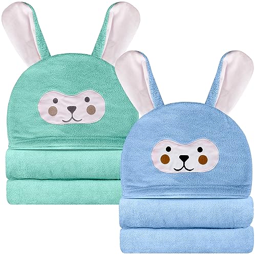 BIG ELEPHANT Unisex Baby Hooded Bath Towel, Toddler Soft Absorbent Animal Bathrobe With Ears (2 Pack)