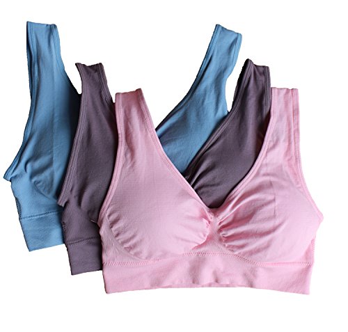 Cabales KINYAOYAO Women's 3-Pack Seamless Wireless Sports Bra with Removable Pads