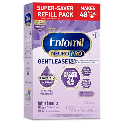 Enfamil NeuroPro Gentlease Baby Formula, Brain Building DHA, HuMO6 Immune Blend, Designed to Reduce Fussiness, Crying, Gas & Spit-up in 24 Hrs, has Prebiotics to Promote Softer Stools, Baby Milk, 30.4 Oz Refill