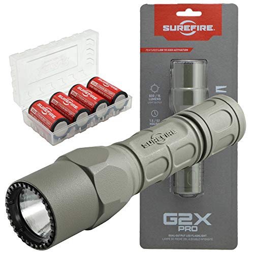 SureFire G2X Pro 600 Lumen Tactical EDC Flashlight Bundle with 4 Extra SureFire CR123A Batteries and Lightjunction Battery Case (Green)