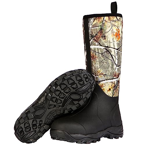 HUNTIT Rubber Hunting Boots 6mm Neoprene Hunting Boots for Men Waterproof Insulated Camo Rubber Boots Durable Outdoor Hunting Boots(Camo,13)