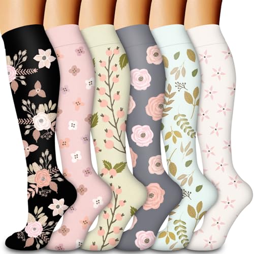 Laite Hebe Compression Socks for Women & Men Circulation(6 pairs)-Graduated Supports Socks for Running, Athletic Sports