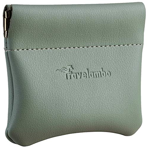 Travelambo Leather Squeeze Coin Purse Pouch Change Holder For Men & Women (Access Green Blooming)