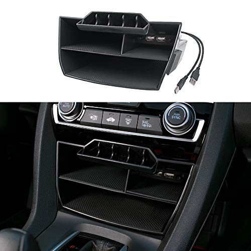 Thenice for 10th Gen Civic Central Console Storage Box Coins Trays Cards Organizer with USB Extension Cable for Honda Civic Sedan Hatchback Coupe Type R 2016 2017 2018 2019 2020 2021
