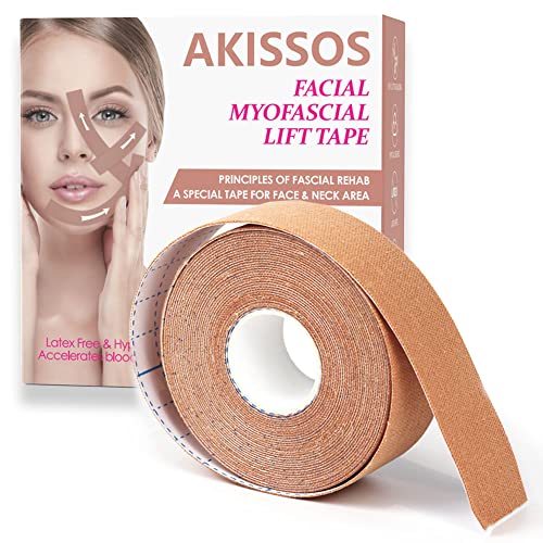 Akissos Facial Myofascial Lift Tape Face Lift Tape Face Toning Belts Anti Wrinkle Patches Anti Freeze Stickers Neck Lift Tape Unisex For Firming and Tightening Skin 2.5cm*5m