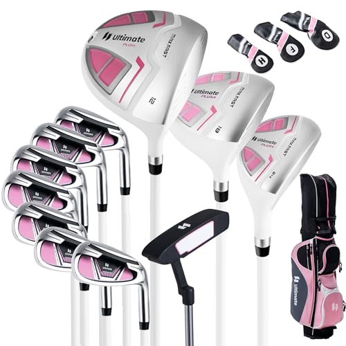 Tangkula 12 Pieces Women’s Complete Golf Club Set Right Hand, Golf Club Package Set with 460CC #1 Driver & #3 Fairway & #5 Hybrid & #5/#6/#7/#8/#9/#P/#S Irons, Putter, Portable Golf Cart Bag