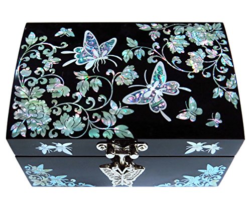 MADDesign Mother of Pearl Lacquered Jewelry Ring Box Butterflies Black