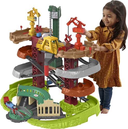 Thomas & Friends Multi-Level Track Set Trains & Cranes Super Tower with Thomas & Percy Engines plus Harold for Preschool Kids Ages 3+ Years (Amazon Exclusive)