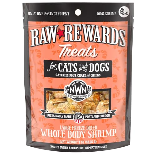 Northwest Naturals Raw Rewards Freeze-Dried Shrimp Treats for Dogs and Cats - Bite-Sized Pieces - Healthy, 1 Ingredient, Human Grade Pet Food, All Natural - 1 Oz (Packaging May Vary)