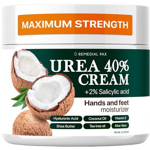 REMEDIAL PAX Urea Cream 40 Percent for Feet, 40% Urea Foot Cream for Dry Cracked Heels Knees Elbows Callus Hands Repair Treatment with 2% Salicylic Acid, Foot Moisturizer, Dead Skin Remover (White)