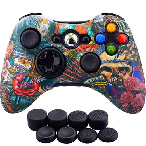 9CDeer 1 Piece of Silicone Water Transfer Protective Sleeve Case Cover Skin + 8 Thumb Grips Analog Caps for Xbox 360 Controller, Monsters