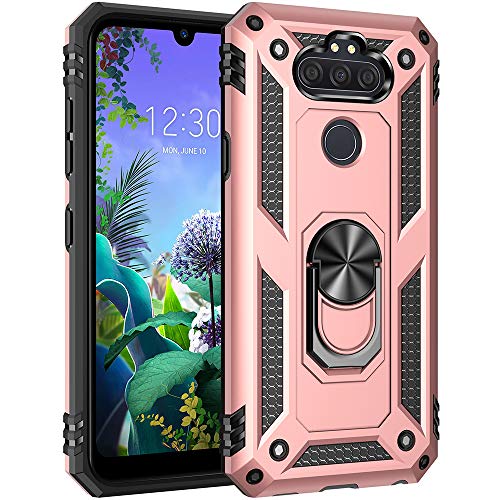 Military Grade Drop Impact for LG Aristo 5 Case LG Phoenix 5/Fortune 3/K300/LG Aristo 5+ Plus/LG K31 Case Metal Rotating Ring Kickstand Armor Heavy Duty Cover Aristo 5+ Plus Case (Rose Gold)