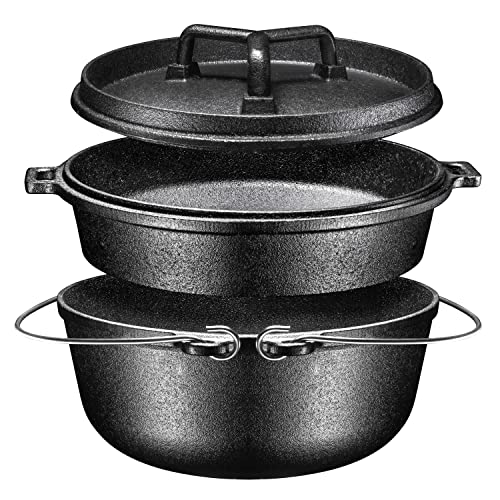 Bruntmor Camping Cooking Set Of 4. Pre Seasoned Cast Iron Pots And Pans Cookware/Dutch Oven Sets With Lids For Outdoor Comefire Cooking. Camping Skillet Grill Cookware Skillet Sets