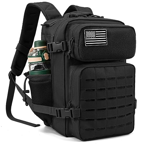 QT&QY 25L Military Tactical Backpacks For men Survival Army Laser cut Molle Daypack small EDC Bug Out Bag Gym Rucksack With Dual Cup Holders medical Rucksack Black