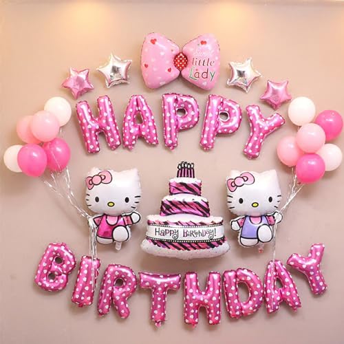 24 Pc Hello Kitty Happy Birthday Banner - Fun Set Party Supplies Decoration - Colorful party deco for Girls and Toddlers