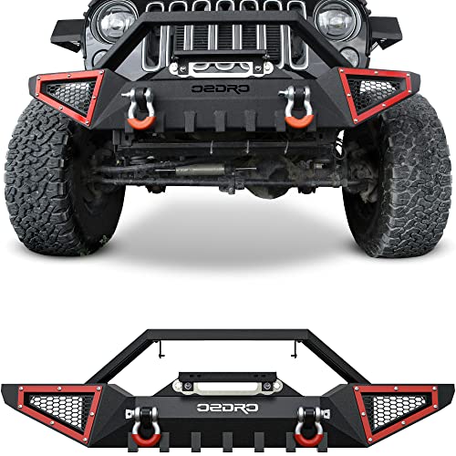 OEDRO Front Bumper Compatible with 2007-2018 Jeep Wrangler JK & Unlimited JKU (2/4 Doors), Rock Crawler Off Road Full Width Bumper with Winch Plate Mounting & 2 x D-Rings