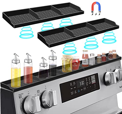 Hydream Stove Top for Silicone Shelf,30 Inch Magnetic Shelf Over the Stove Spice Rack,Kitchen Shelf for Above Stovetop Organizer Magnet Flat Back of Stove Storage Suctioned for The Stove-Black