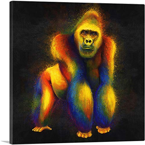 ARTCANVAS Gorilla Silverback Africa Eastern Western Ape Monkey Canvas Art Print Stretched Framed Painting Picture Poster Giclee Wall Decor - 18' x 18' (0.75' Deep)