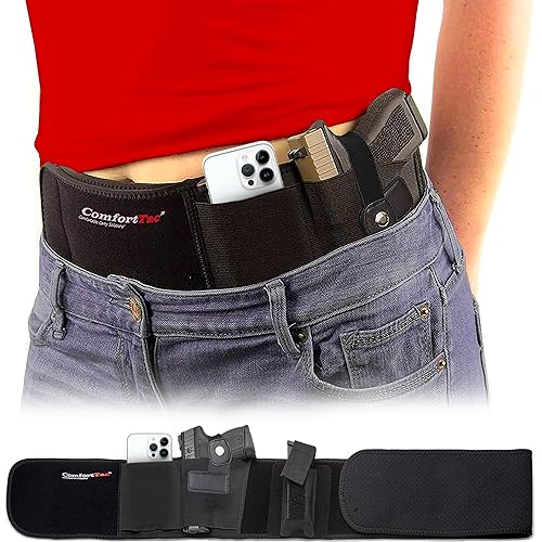 ComfortTac Gun Holsters for Every Day Carry - Ultimate Belly Band Pistol Holster for Men & Women, Belt Compatible with Smith and Wesson, Shield, Glock - Firearm Accessories, Black