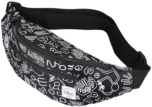 Vibe Festival Gear, proposed title- Vibe Festival Gear Fanny Pack for Men Women - Many Prints - Black Holographic Silver Gold Cute Waist Bag for Festival Rave Hiking Running Cycling