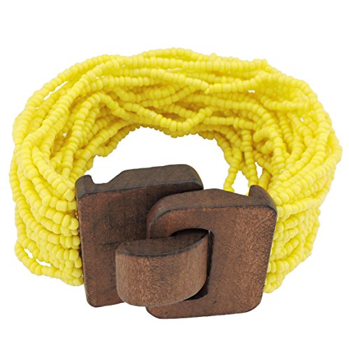 Coiris Wooden Buckle Clasp Multi Layers Beads Wide Bracelet for Women with Elastic (BR1167-yellow)