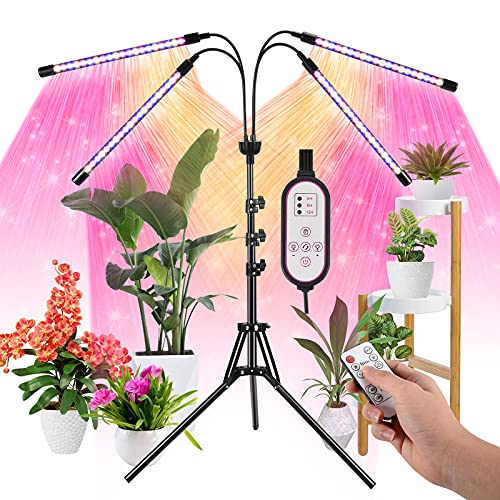 LED Grow Lights for Indoor Plants Full Spectrum with 15-60 inches Adjustable Tripod Stand, Red Blue White Floor Grow Lamp with 4/8/12H Timer with Remote Control