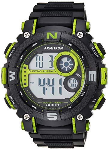 Armitron Sport Men's 40/8284LGN Lime Green Accented Digital Chronograph Black Resin Strap Watch