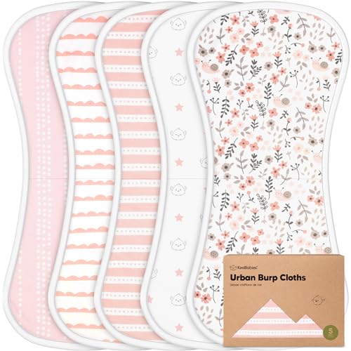 Organic Burp Cloths for Baby Boys and Girls - 5-Pack Ultra Absorbent Burping Cloth, Burp Clothes, Newborn Towel, Milk Spit Up Rags,Burpy Cloth Bib for Unisex, Boy, Girl,Burping Rags (Sweet Charm)