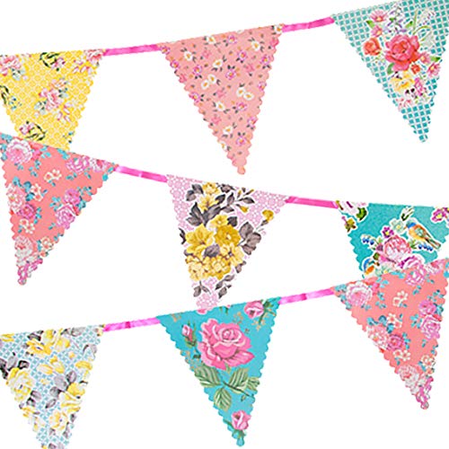 Talking Tables Vintage Floral Paper Bunting Garland 13ft | Truly Scrumptious | Mother's Day Decorations For Birthday, Garden Party, Afternoon Tea, Baby Shower, Daughter's Bedroom Décor