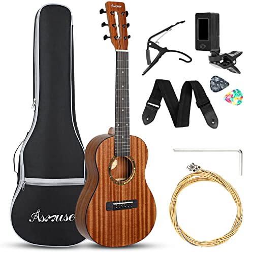 Asmuse 30' Acoustic Guitar, Soild Wood Beginner Guitar Kit with Gig Bag, Extra Strings, Strap, Picks, Tuner (Natural)