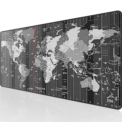 KTRIO Large Gaming Mouse Pad with Stitched Edges, Extended Mousepad with Superior Micro-Weave Cloth, Non-Slip Base, Water Resist Keyboard Pad, Desk Mat for Gamer, Office & Home, 31.5x15.7in, World Map