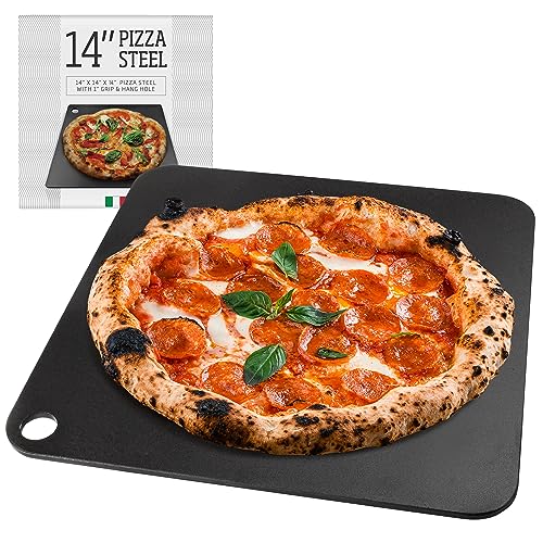 Impresa Pizza Steel for Oven - Durable Steel Platform with Finger Hole for Baking Pizza and Bread - 14x14 inches - Great Alternative to Pizza Stone - Create a Pizzeria Style Crust at Home