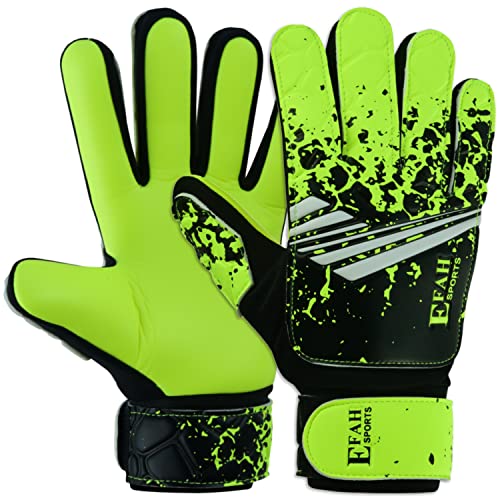 EFAH SPORTS Soccer Goalkeeper Gloves for Kids Boys Children Youth Football Goalie Gloves with Super Grip Protection Palms (Size 5 Suitable for 9 to 12 Years Old, Fluorescent Yellow)