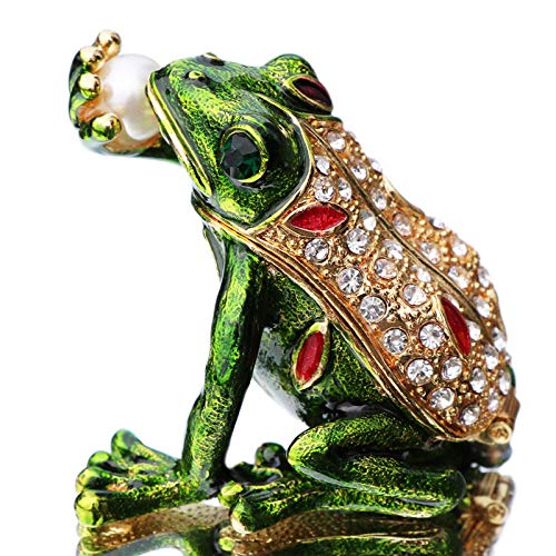 Waltz&F Kiss pearl frog Trinket Box Hinged Hand-painted Animal Figurine Collectible Ring Holder
