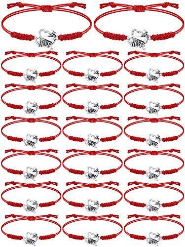 Rtteri 20 Pcs Cheerleader Gifts Cheer Bracelet Girls Cheerleading Charm Bracelet Adjustable Cheerleader Gifts For Cheer Team Cheerleading Jewelry Accessories Bulk (Red Cheer)