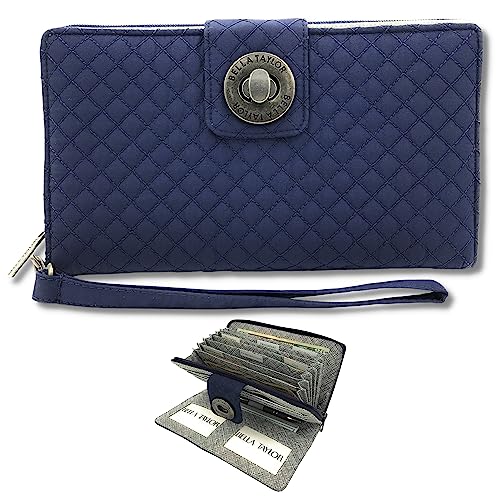 Bella Taylor RFID Wristlet Cash System Wallet for Cash Envelope Budgeting | Money Organizer Budget Wallet | Cash Stuffing Wallet | Quilted Navy Microfiber