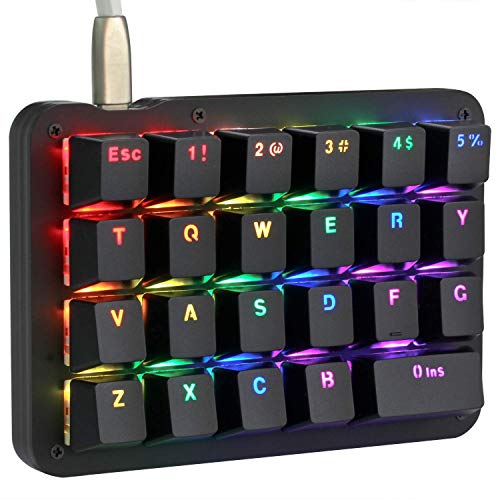 Koolertron One Handed Macro Mechanical Keyboard, RGB LED Backlit Portable Mini One-Handed Mechanical Gaming Keypad 23 Fully Programmable Keys Red Switches (RGB Backlit/Red switches)