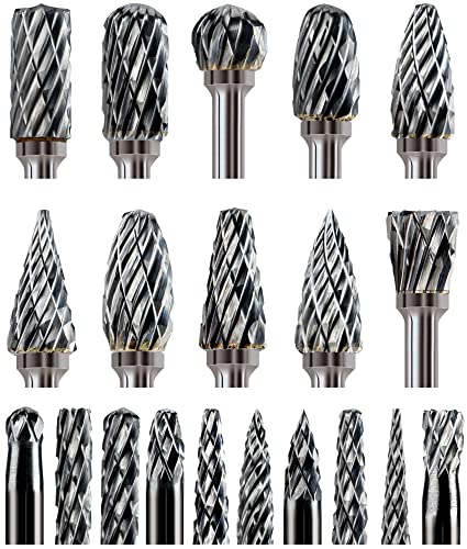 Sworker Carbide Burr Set Compatible with Dremel 1/8' Shank 20PCS Die Grinder Rotary Tool Rasp Bits Accessories Attachments Metal Wood Stone Plastic Carving Cutting Cleaning Grinding Engraving
