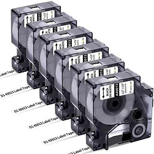 6-Pack Compatible Dymo Label Maker Refills d1 Replace Dymo D1 Label Tape 45013 a45013 S0720530, Black on White, 1/2 Inch x 23 Feet, for Dymo LabelManager 160 210D 260P 280 360D 420P PnP Label Maker