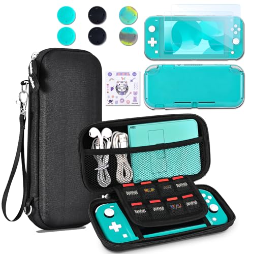 innoAura Accessory Kit for NS Switch Lite, Include Portable Carry Case with 8 Game Cartridge, Clear TPU Cover Case, [2 Pack] HD Tempered Screen Protector for Switch Lite Accessories