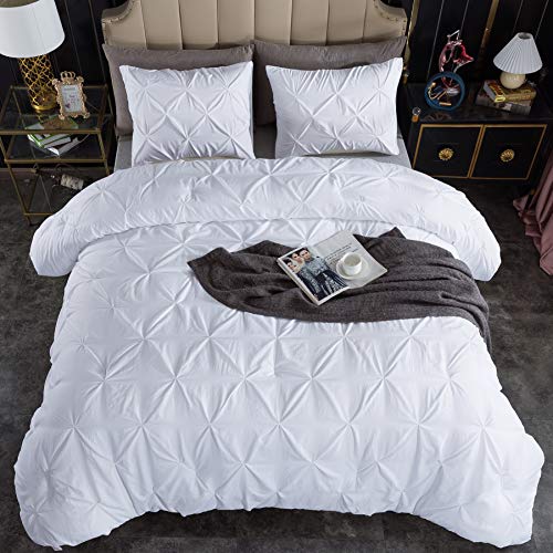 Andency White King Size Comforter Set(104x90Inch), 3 Pieces Cute Soft Pinch Pleat Bedding Comforters & Sets, All Season Lightweight Down Alternative Bed Set for Men Women