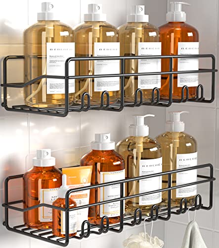 Coraje Adhesive Bathroom Caddy, [2-Pack] Large Capacity Rustproof Metal Shelves, Organizer for Shower Essentials, Black